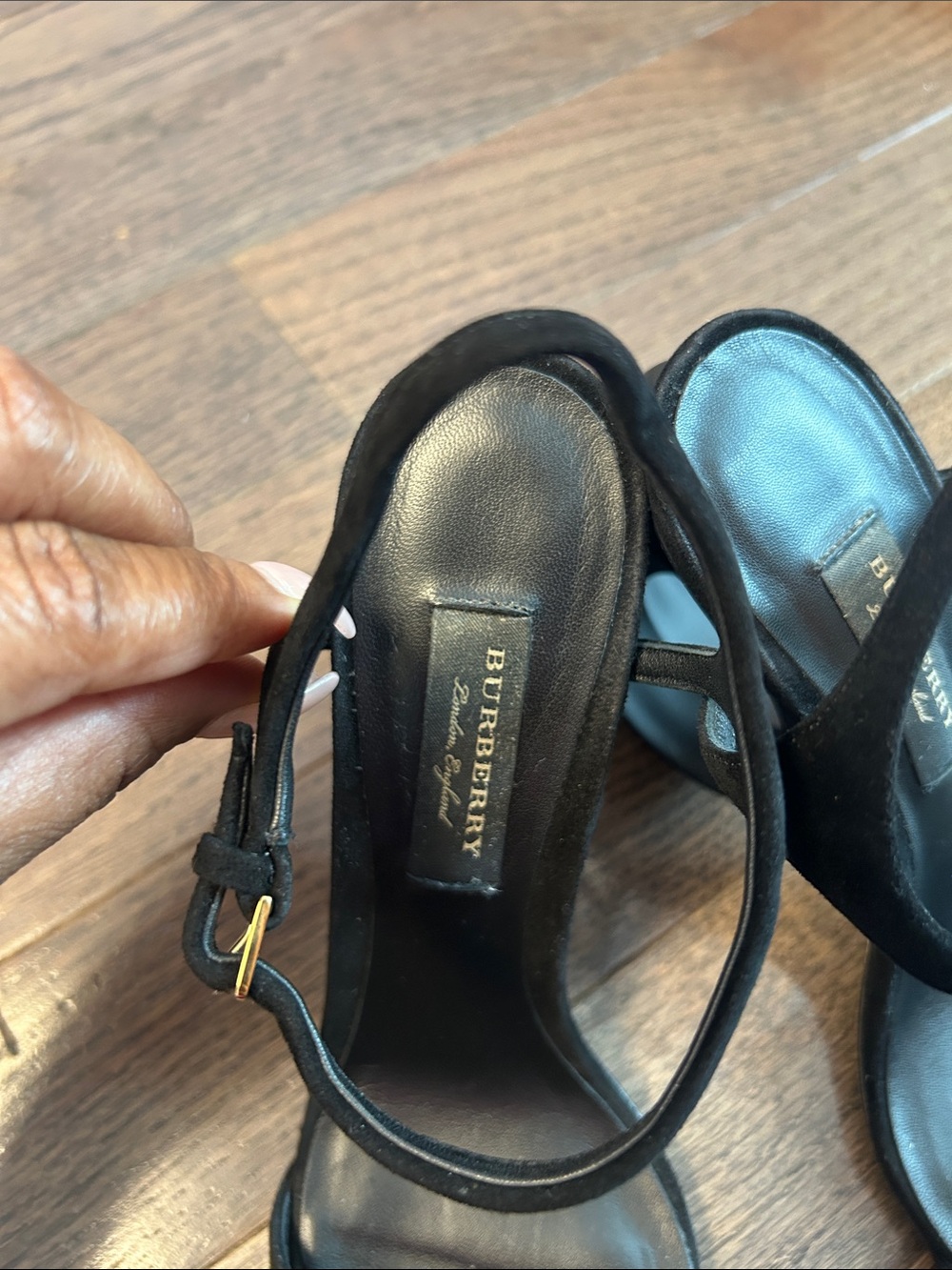 Burberry Black Suede Strappy Open-Toe Heels. Size 38, US 7 - Picture 9 of 12
